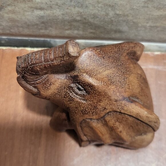Small Wood Carved Elephant Raised Trunk Statue - Picture 5 of 10